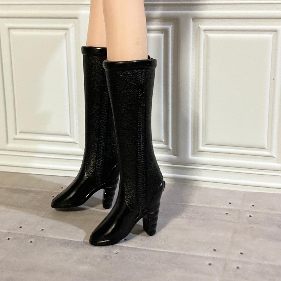 Long Boots for Dolls with Zipper Design, Black Shoes for Barbie and Bratz