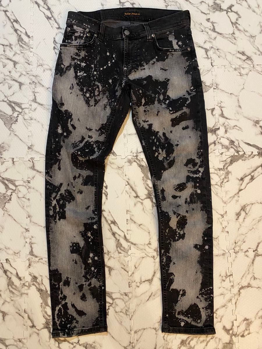 Nudie Jeans 良好品 稀有 黑色牛仔布 漂白泼溅工艺 牛仔裤 丹宁裤 弹力