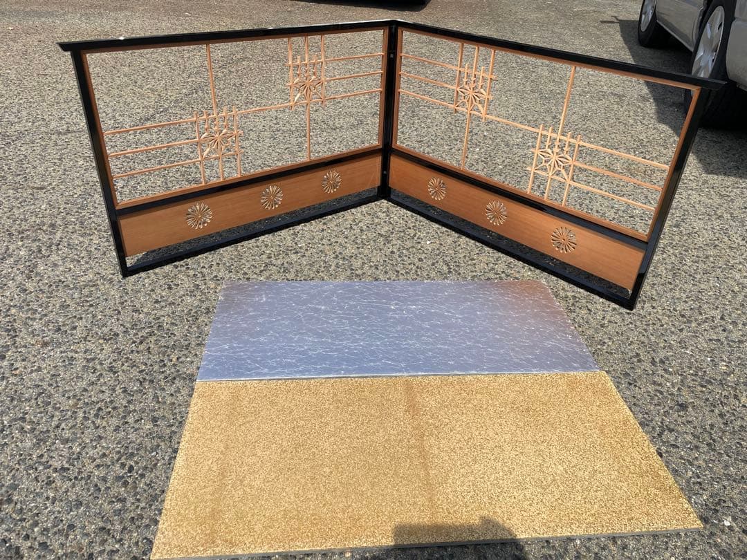 成色良好 茶道用具 风炉先屏风 黑漆边框 桐木格子/金/银 静邦制 双面可用 京间用