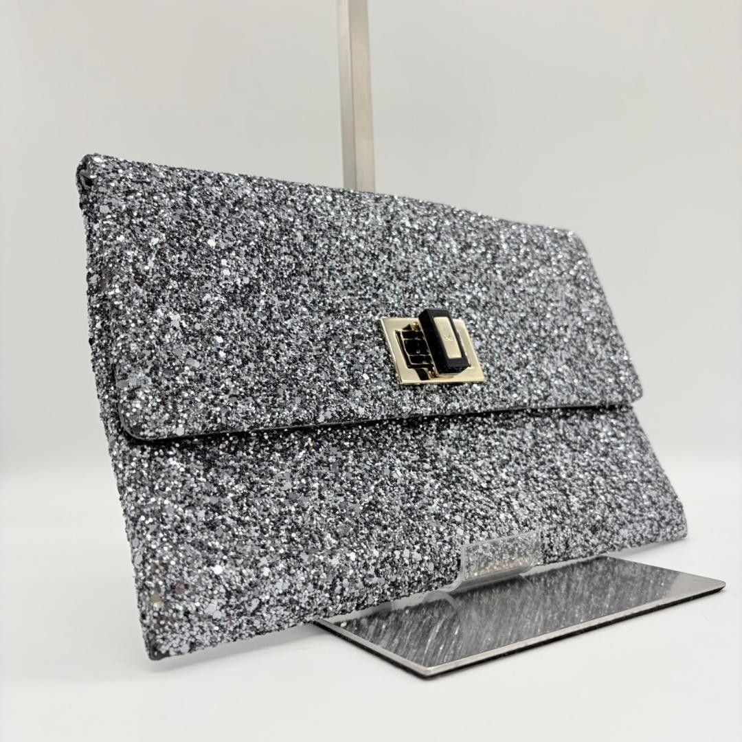 1723 アニヤハインドマーチ Anya Hindmarch グリッター クラッチバッグ ターンロック リボン パーティーバッグ