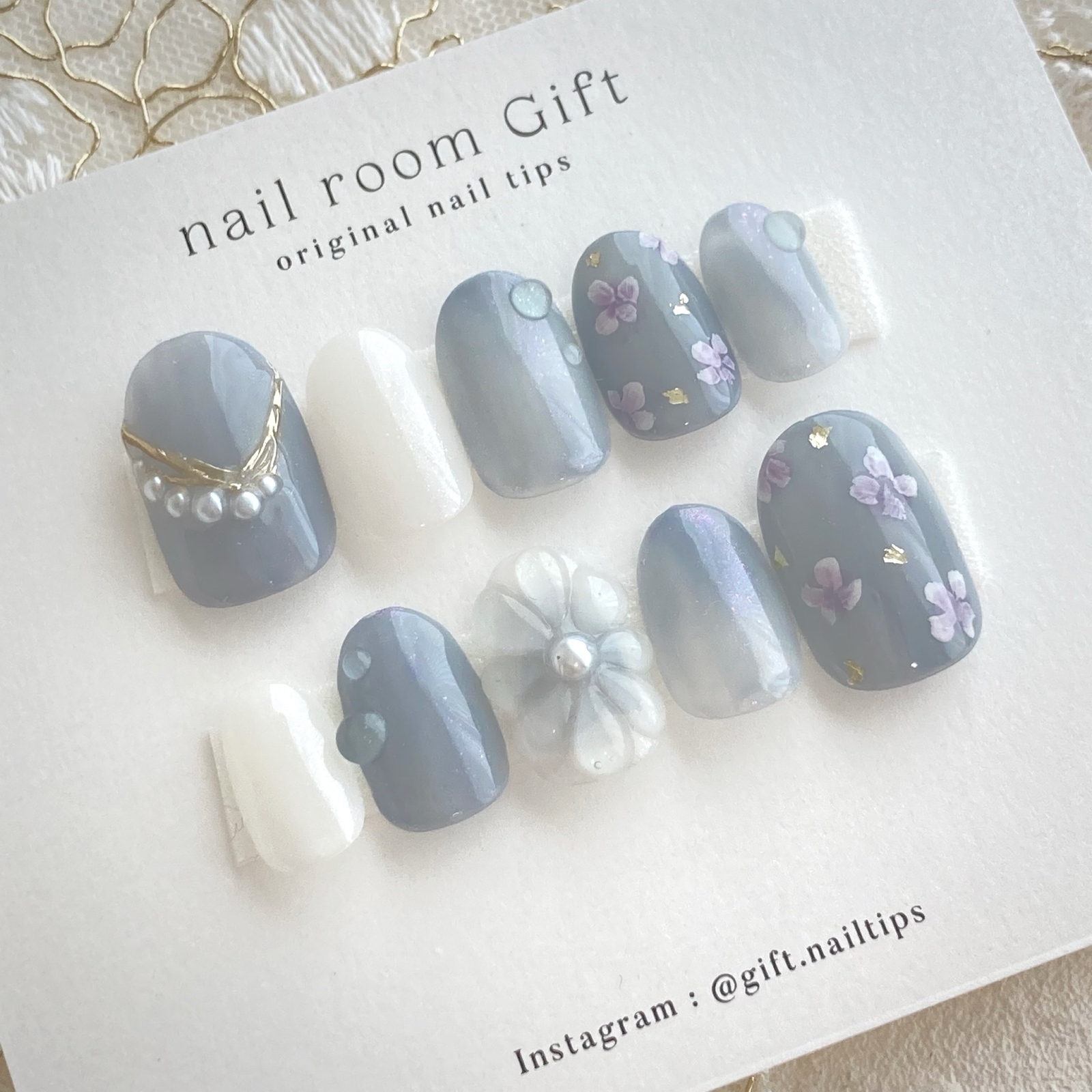 🩵Flower and Drop Nail | Flower Nail, Blue Nail, Mature & Cute Nail, Plump Flower Nail, Water Drop Nail, Small Flower Pattern Nail, Accessory Nail