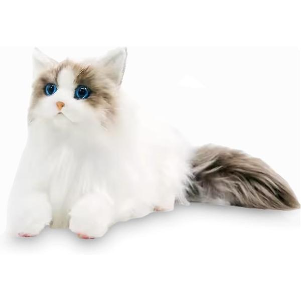 猫 真实毛绒玩具 逼真如真猫 毛绒猫 猫咪 软绵绵 室内装饰 猫咪爱好者 长毛 白色 人偶 娃娃(白色)