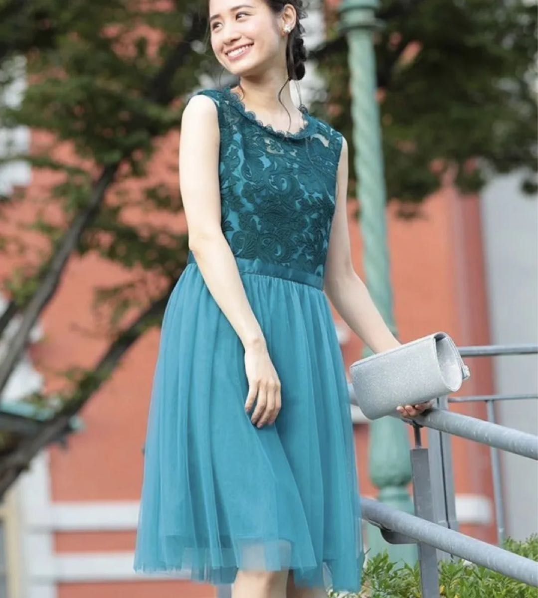 连衣裙Plus 蕾丝连衣裙 绿色 L码 雪纺A字版型 婚礼 派对 时尚提升 TE538