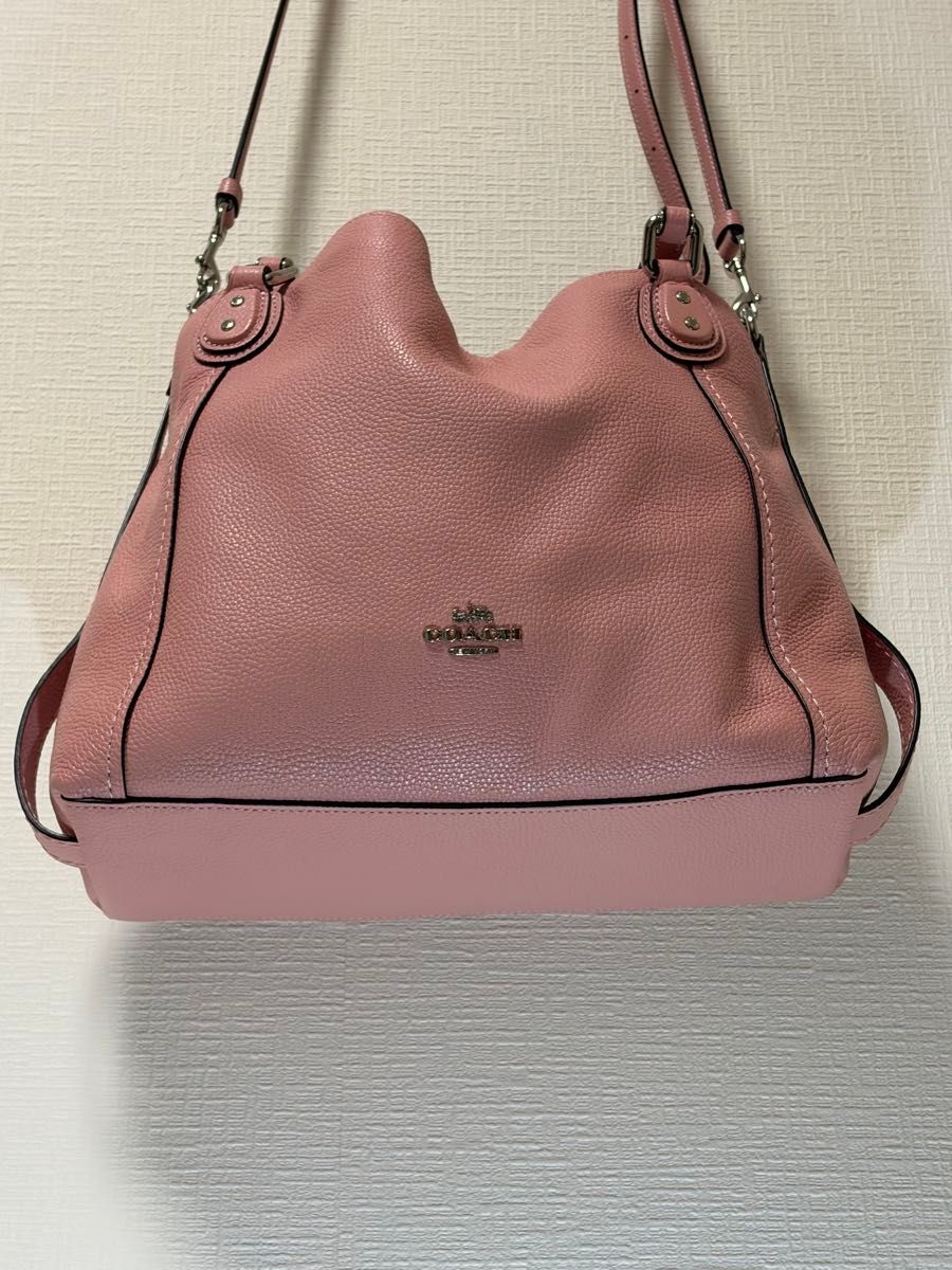 【品相极佳】COACH 柯尔驰 ID 28 双用手提包 单肩包 粉色 57124 鹅卵石纹皮革