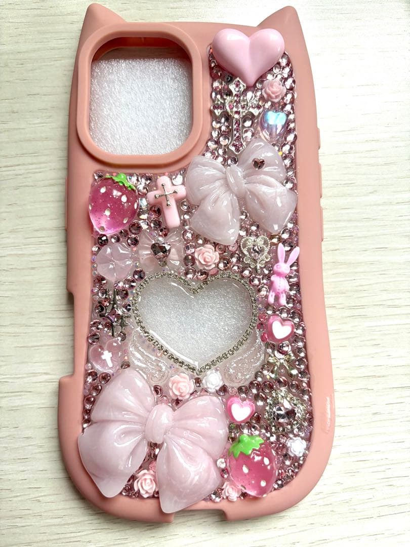 iPhone16手机壳猫耳装饰壳 装饰手机壳 粉色 批量生产款