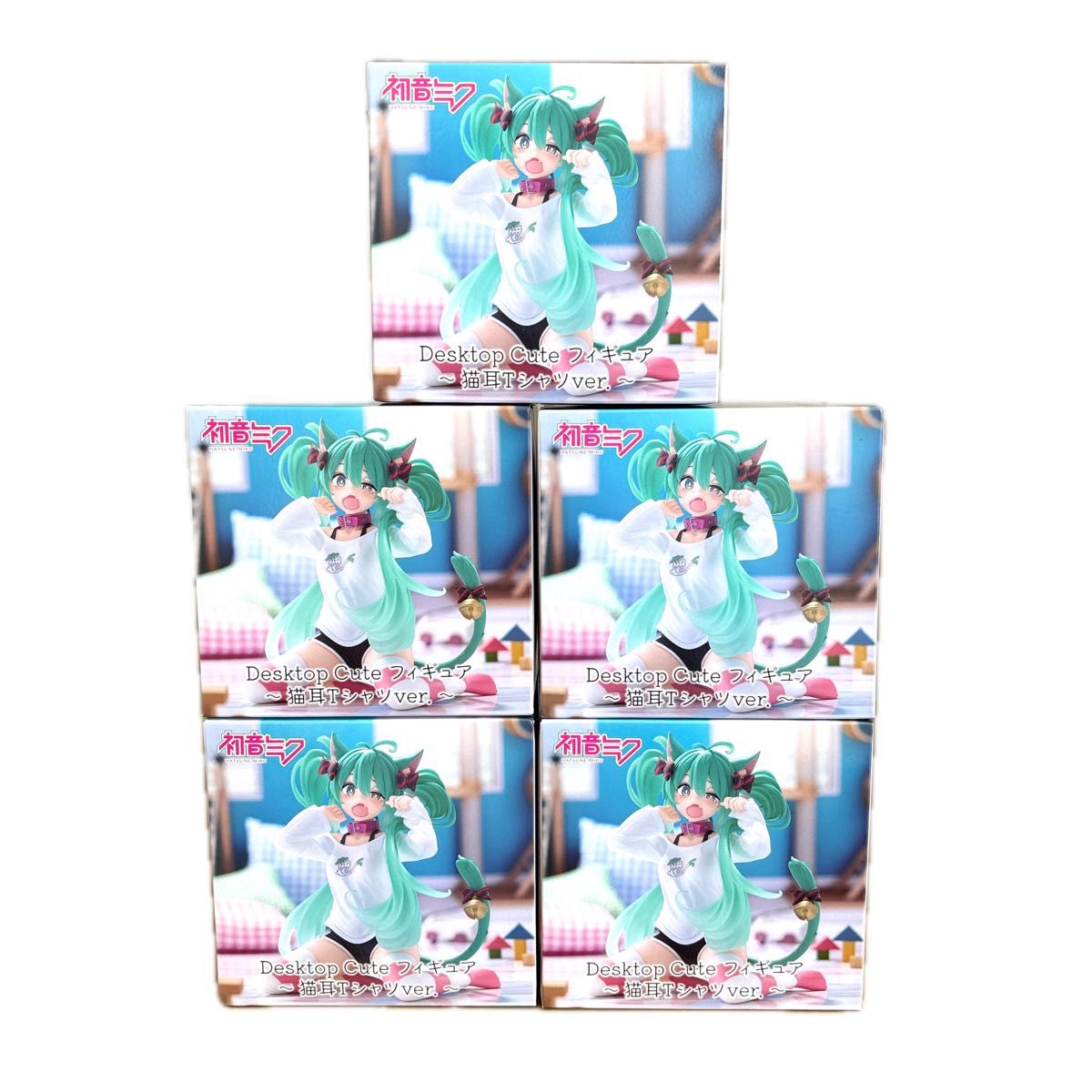 初音未来 台式可爱手办 猫耳T恤版 5个装