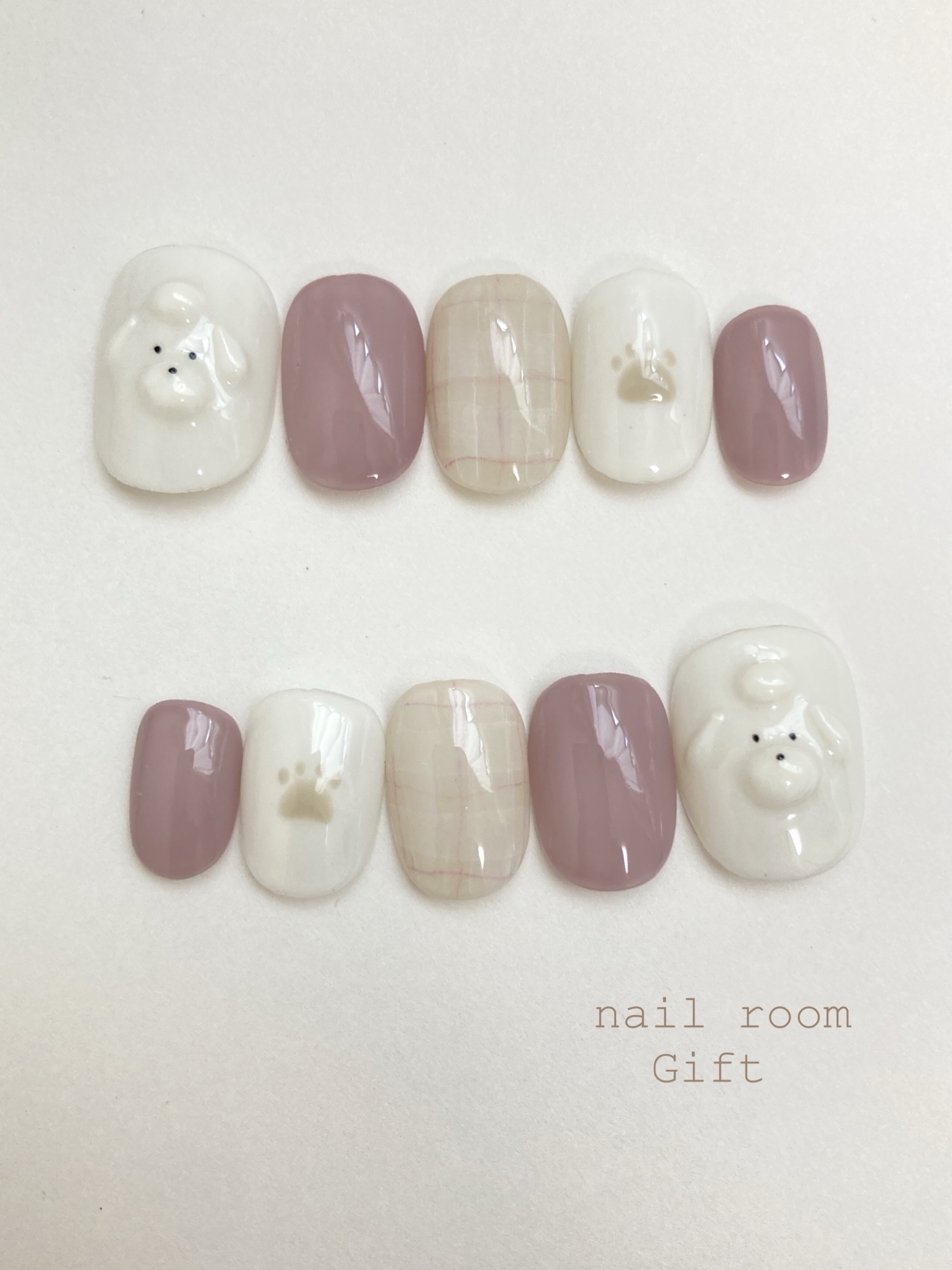 🐩Cozy Poodle (White) Adult Cute Dog Nail Check Nail Cozy Nail Animal Nail Animal Nail Check Nail Dog Poodle Nail Pink Nail