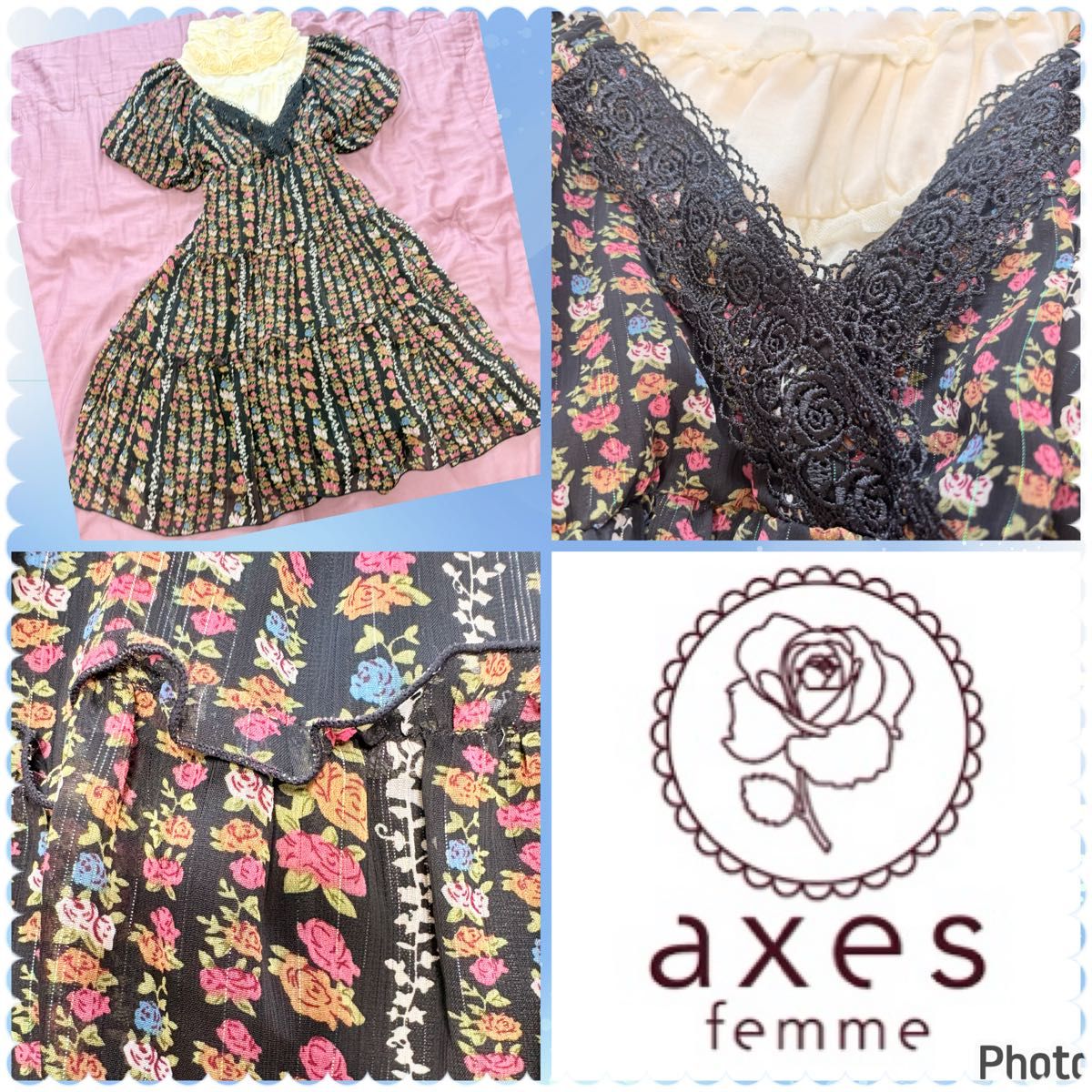 アクシーズファム★美品★バルーン袖★薔薇フリルOP★森ガール★萌えけ★y2k★姫 axes フェアリーグランジ お嬢様 フェミニン