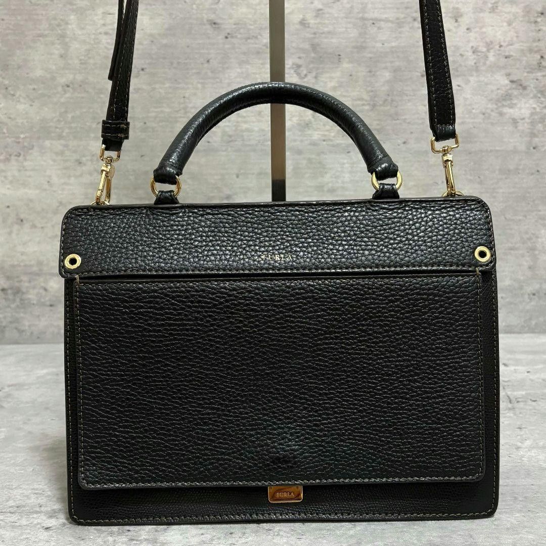 【FURLA】双用肩背包/黑色/粒面皮革/真皮/翻盖/Y2K/黑色/手提包/斜挎/00年代