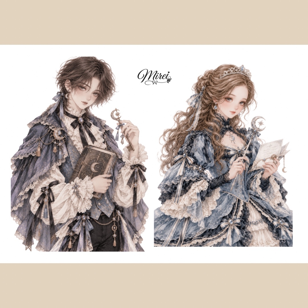 🪄午夜魔术A6贴纸四套🌙(混血) No.S048女孩插图拼贴素材Mirei原创女孩贴纸人物贴纸女孩手册装饰