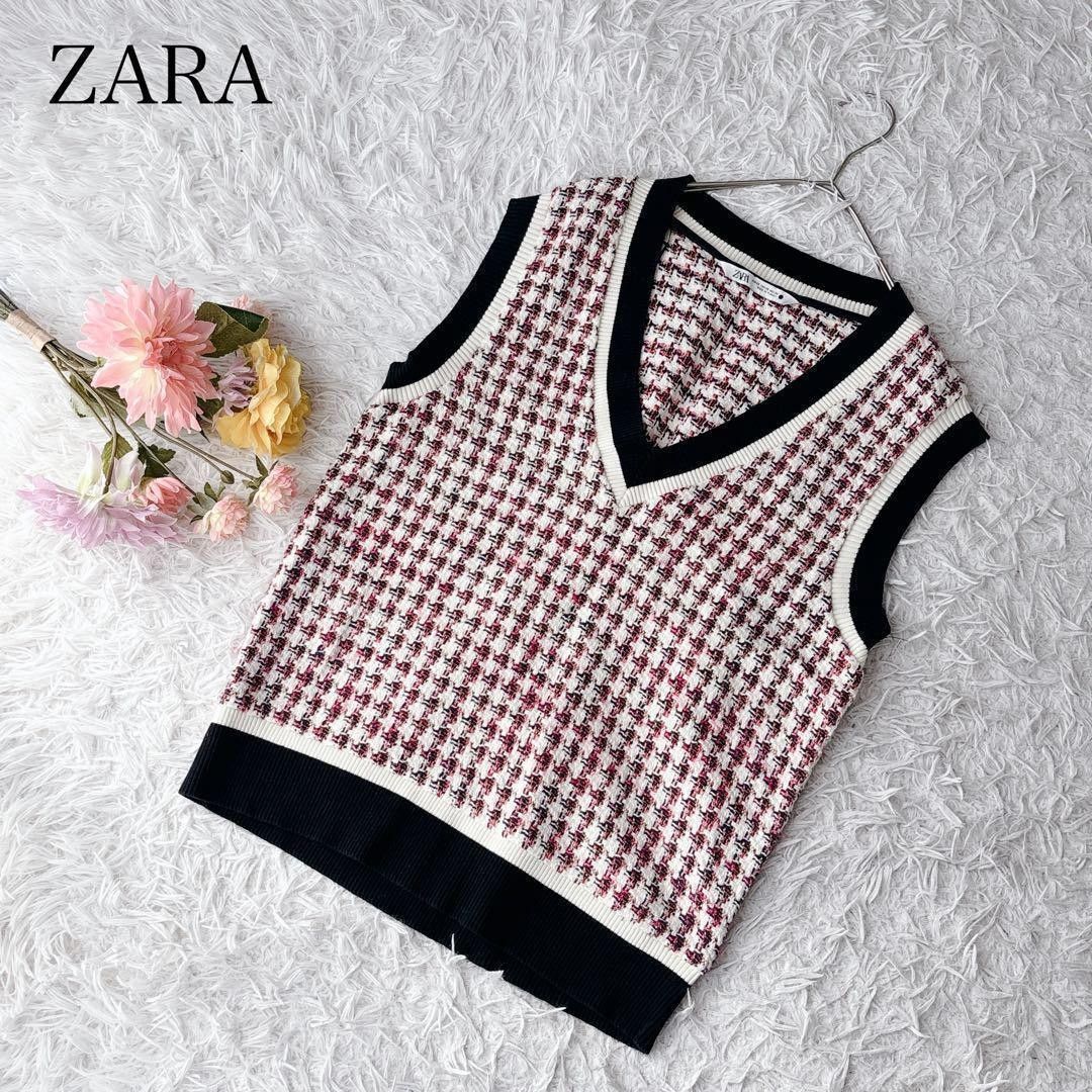 ZARA 扎拉 马甲 针织背心 粗花呢 V领 棉 100%棉