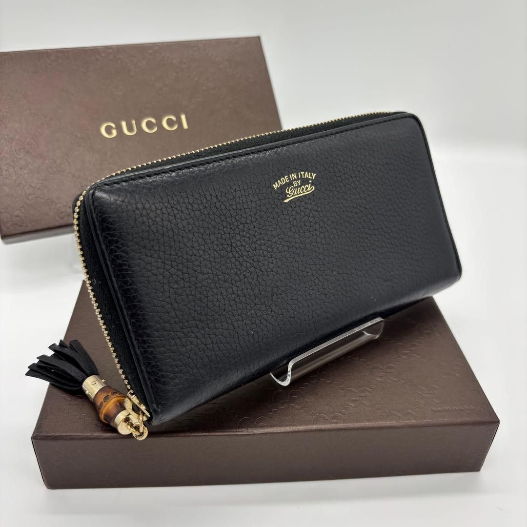 GUCCI 古驰【已鉴定】圆形拉链长款钱包|竹节流苏|皮革|粒面革|摇摆标志|圆形拉链