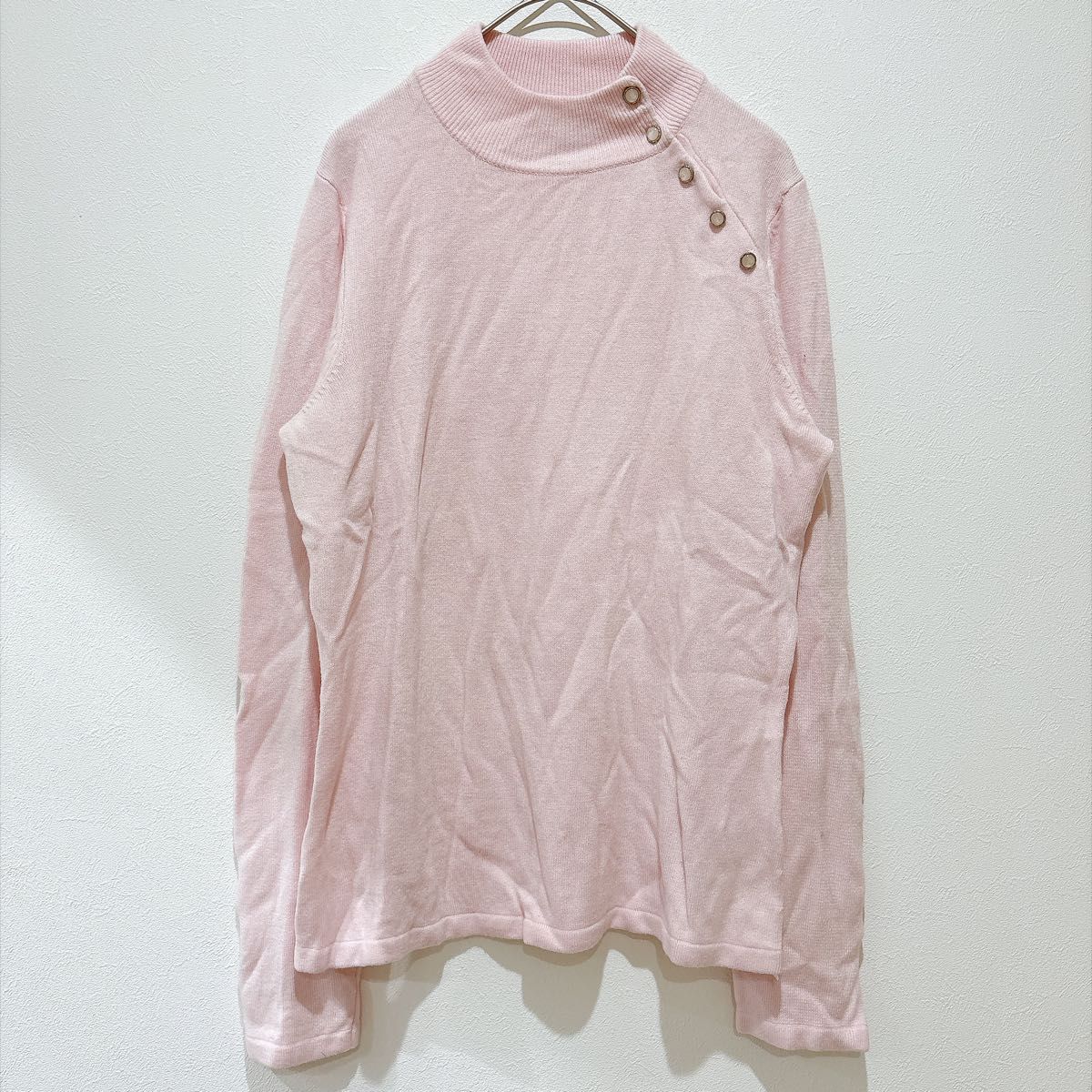 DESIGNERS ORIGINALS 针织高领长袖粉色肩部纽扣M宽松款
