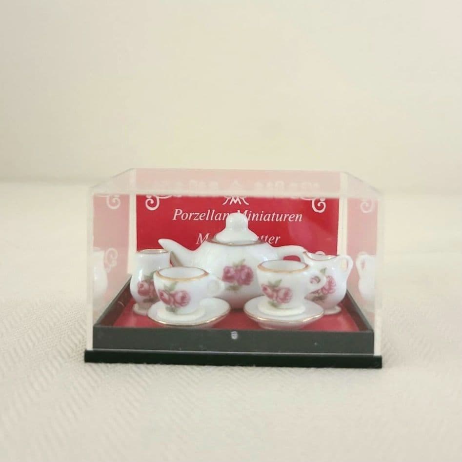 Reutter Rose Pattern Miniature Tea Set Dollhouse