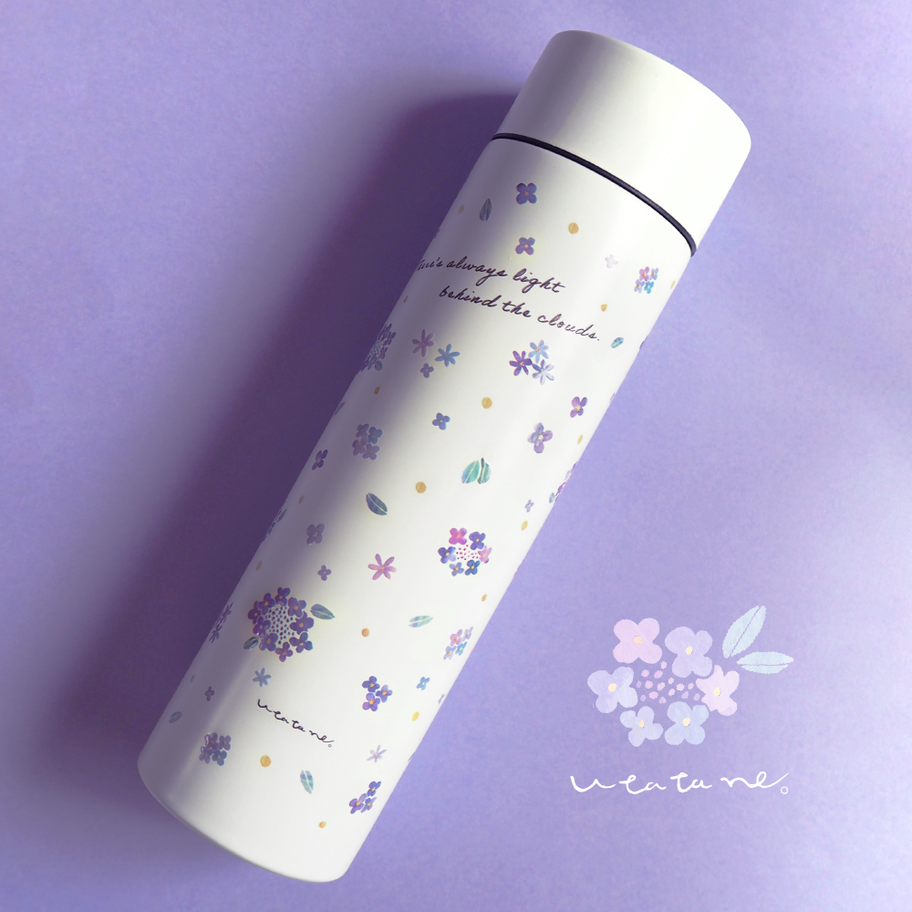 【 定制刻字 】 紫阳花花纹水壶|保温瓶 ・370ml 500ml( 可保冷保温 ) 北欧/淡紫色紫阳花