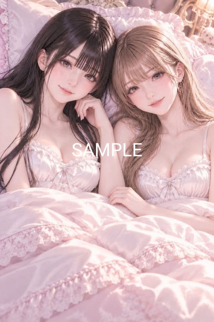 百合情侣的女孩④★AI插画 2L尺寸 萝莉脸AI美女 过夜女子会