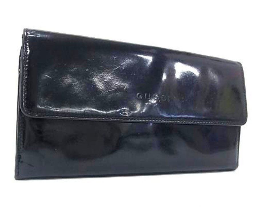 GUCCI Gucci Bamboo Patent Leather L-Shaped Zipper Long Wallet, Black