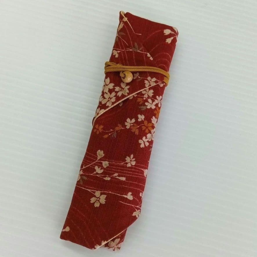 7“筷套”可 reversible 和服小物 小碎花图案 手工布制 红色 樱花