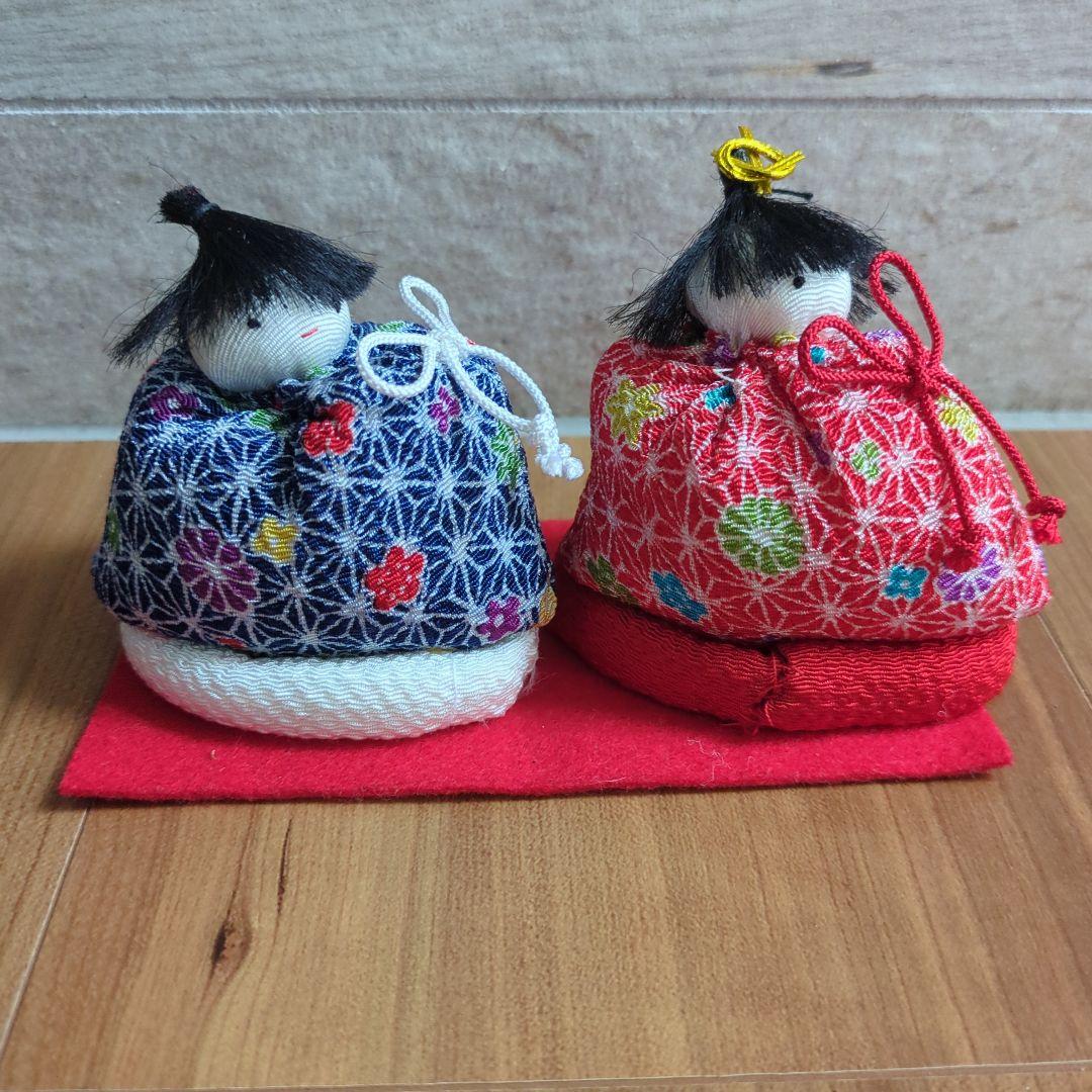 Showa Retro Chirimen Mini Hinagata Dolls Drawstring Hina Doll Original Box Included Vintage Hina Decoration