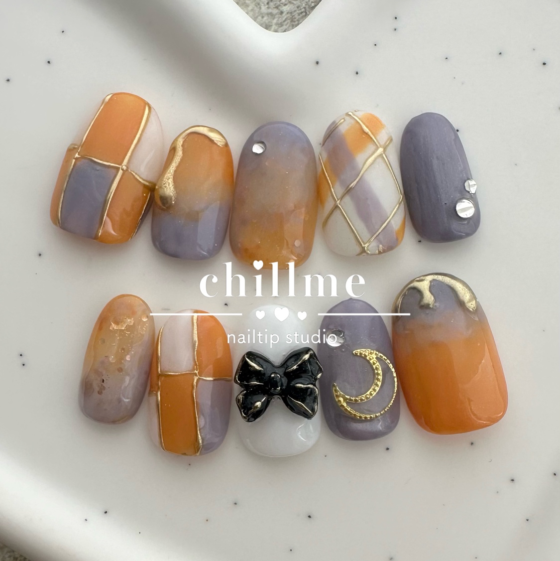 Nuance Orange × Purple Adult Halloween Moon Magnet Nail Tips【 NO.108 】
