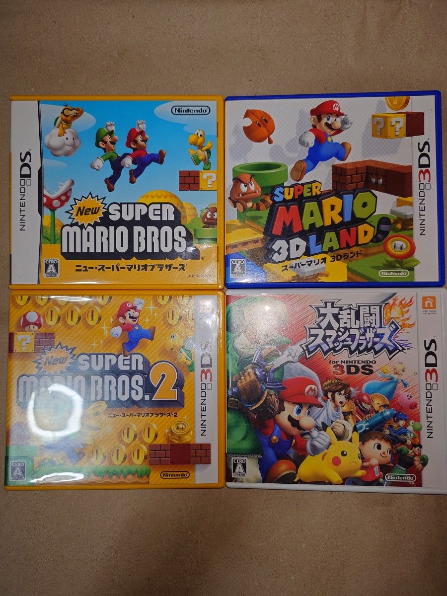 Nintendo DS/3DS 4 Game Set New Super Mario Bros. 1&2 Super Mario 3D Land Smash Bros.