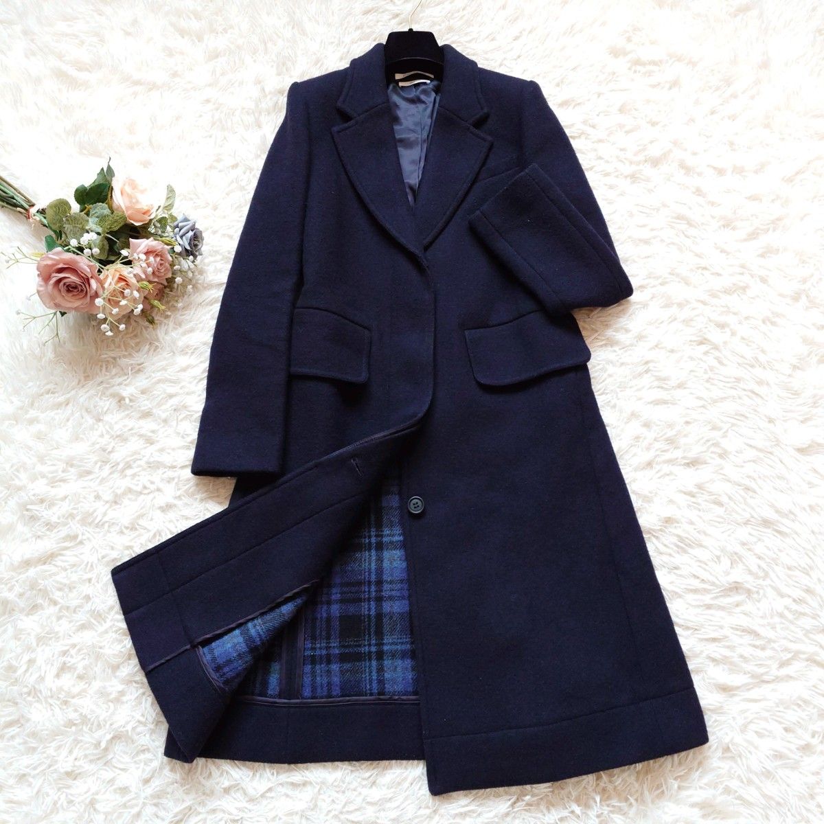FOXEY NEW YORK COLLECTION FOXEY 切斯特大衣 38码 藏青色 内衬格纹 长款大衣