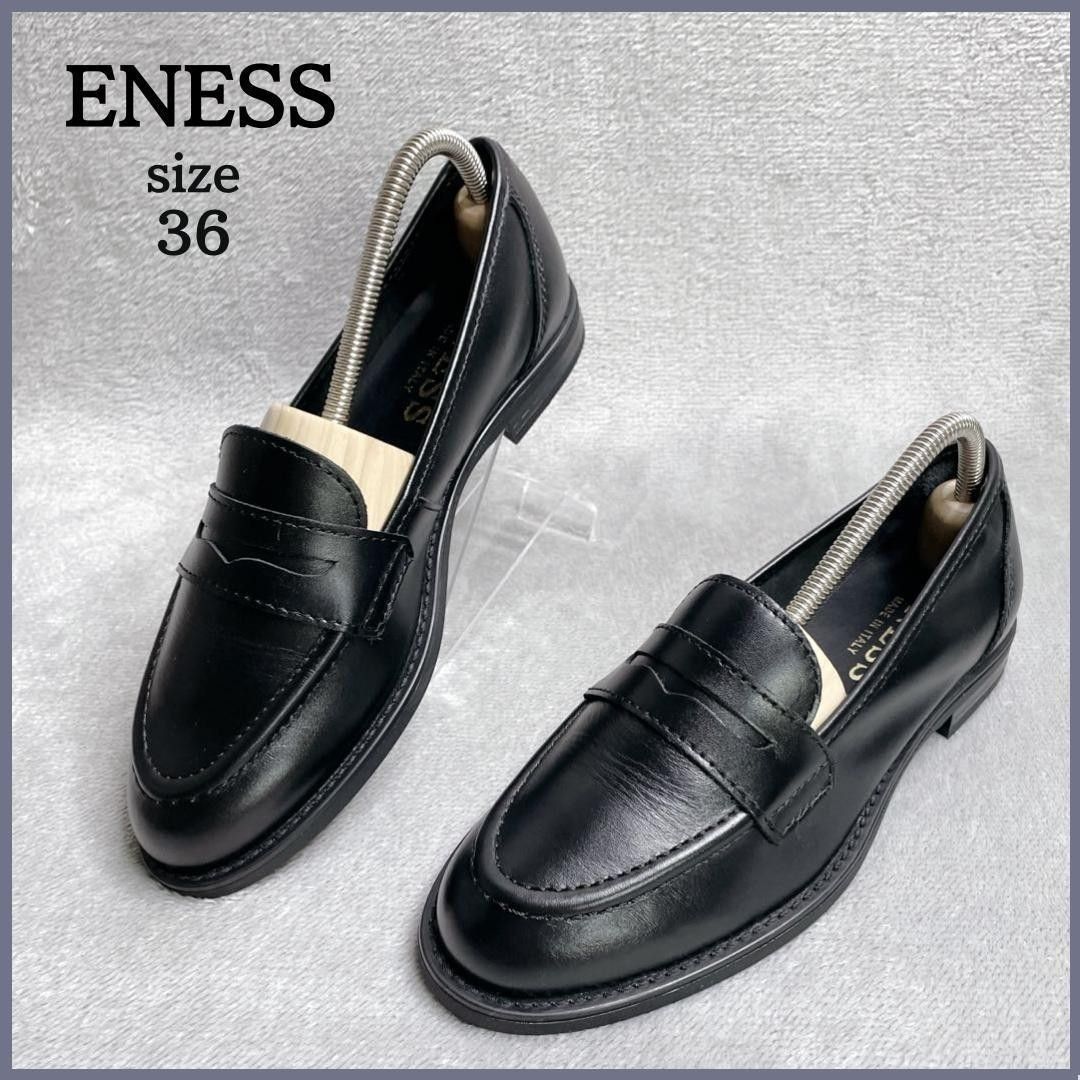 ★美品★ ENESS 埃内斯 便士乐福鞋 size36 黑色 意大利制造