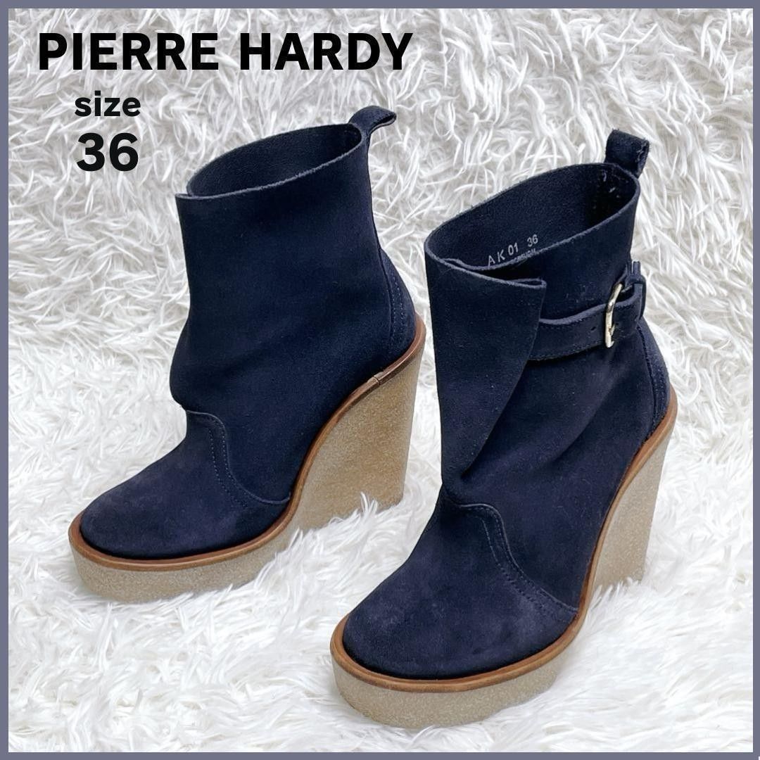 皮埃尔·哈迪 短靴 坡跟 36 码 海军蓝 绒面 PIERRE HARDY