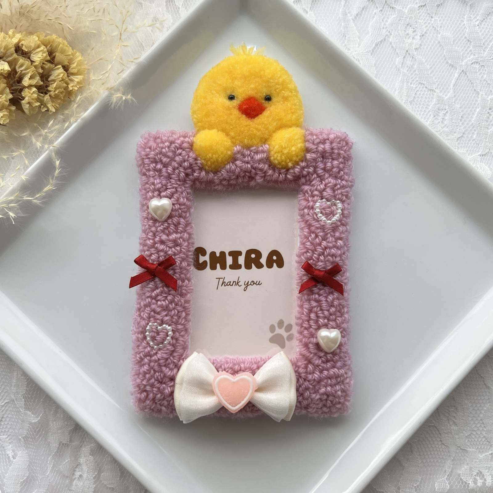 小鸡粉红花饰手工制作冲头针脚提升