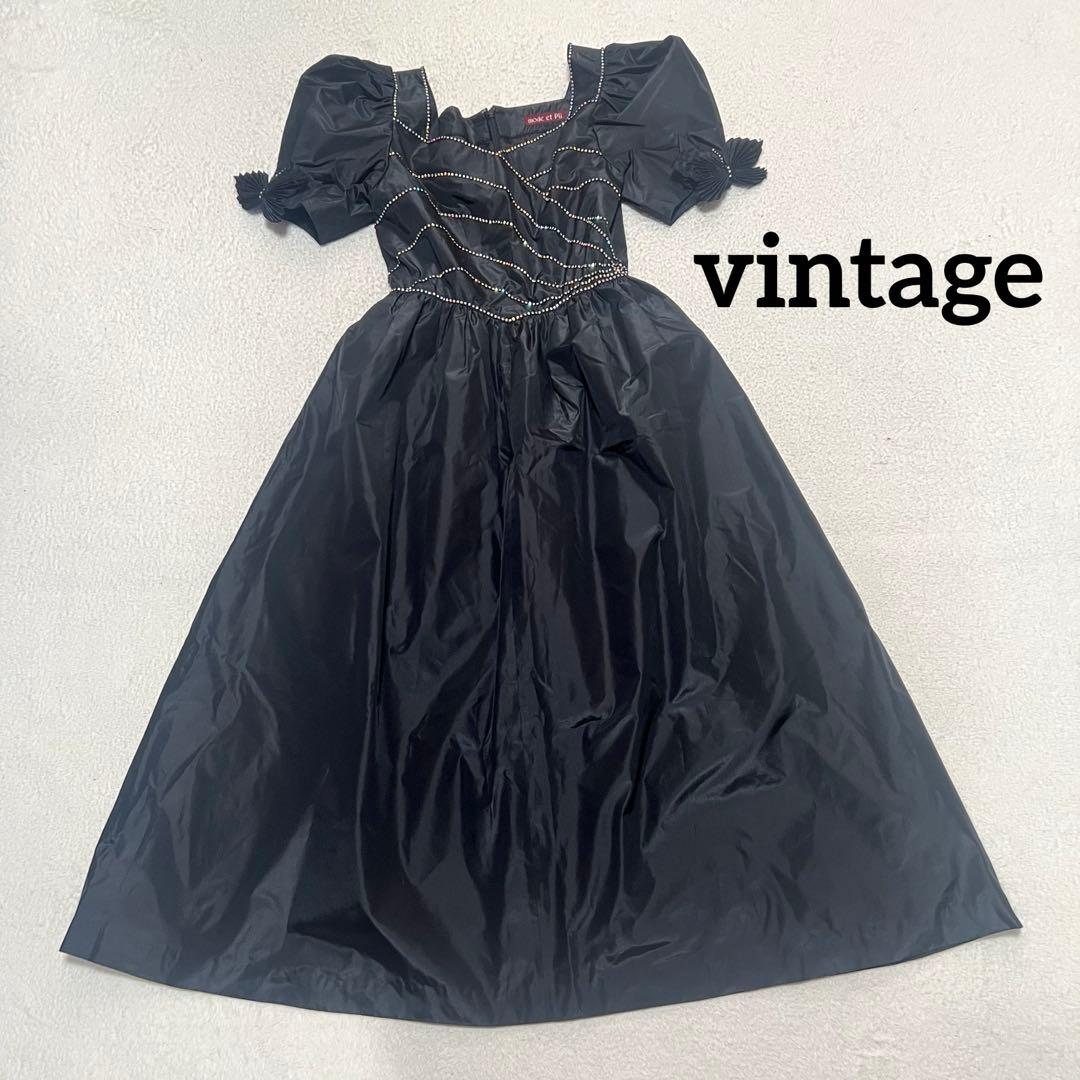 【稀有】高级80s 90s bentage paff sleeve长裙黑色视图