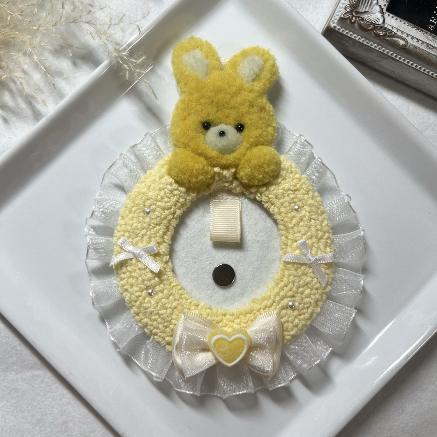 兔子 黄色 领结 手工 punch needle tufting 推活
