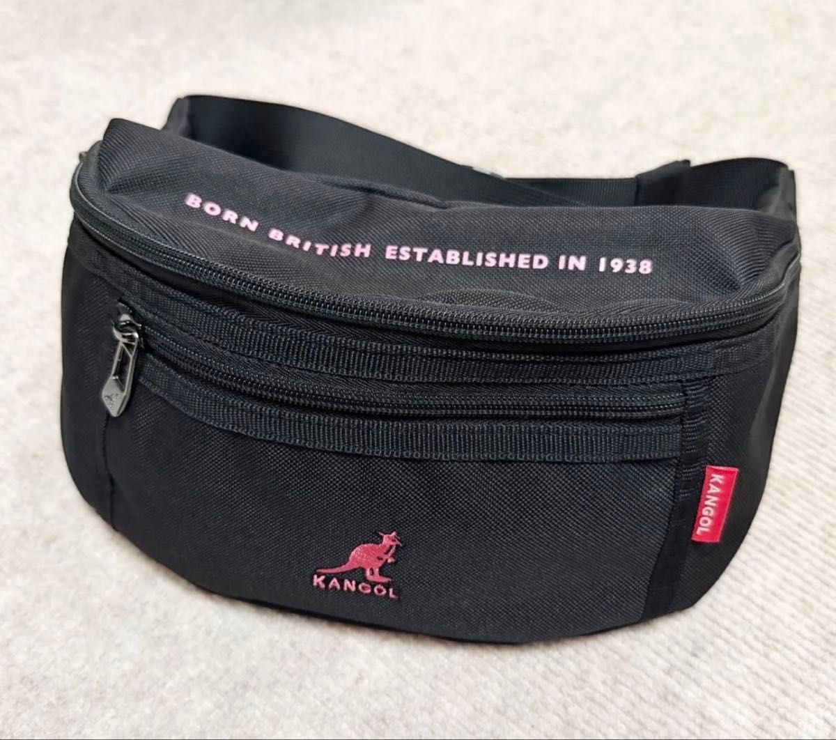 KANGOL Waist Pouch Black Pink Embroidery Kangol Waist Bag Body Bag Black Black Shoulder Bag