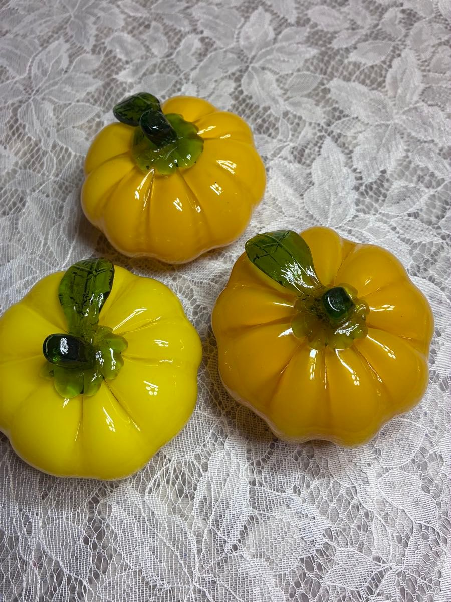 ガラス製 パンプキン オブジェ 3個セット かぼちゃ 置物 インテリア
