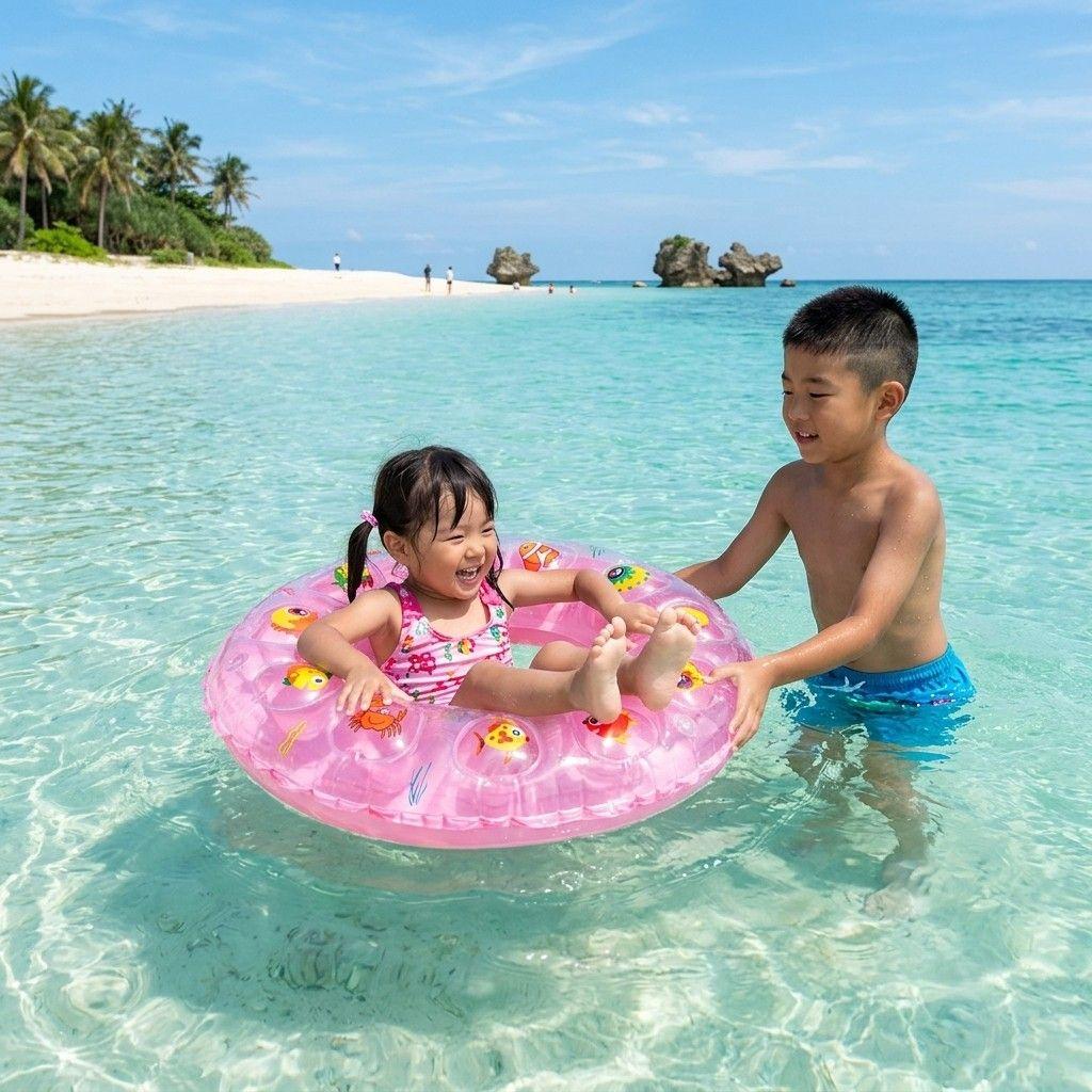 Kids' Inflatable Ring, Marine Life Design, Safety Valve, for Pool and Beach, Pink
