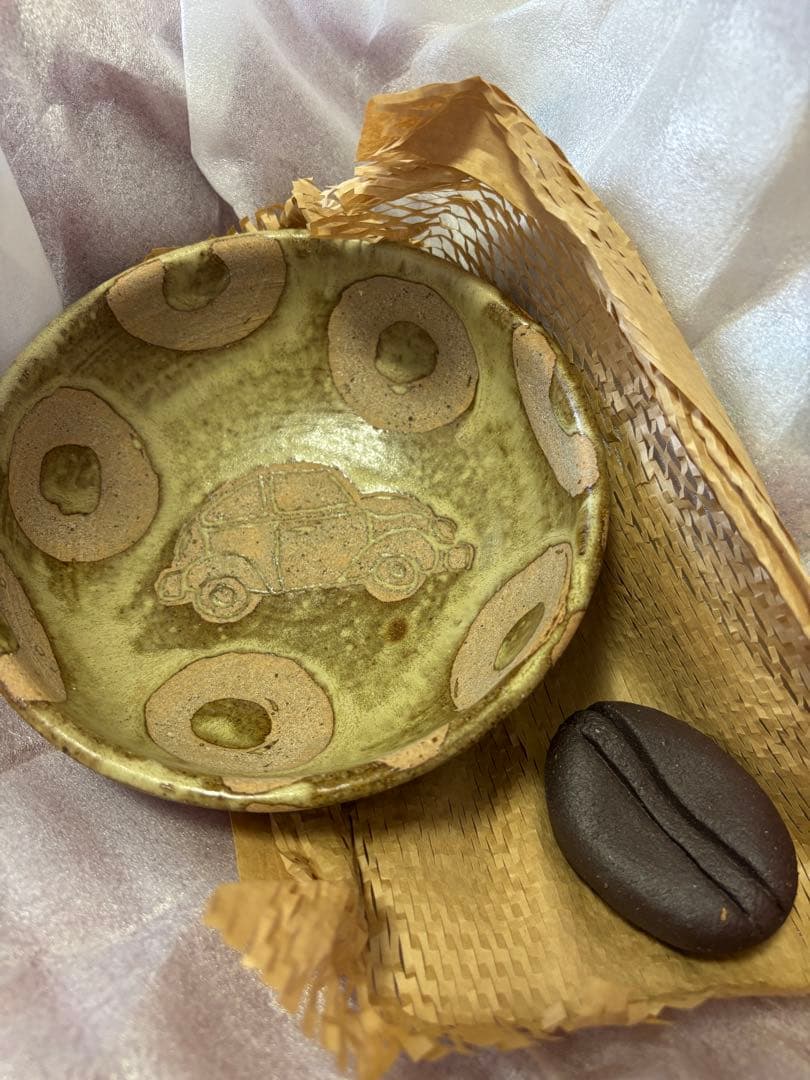 工房 十鹤 陶器（烧物）碗盘 汽车与咖啡豆纸镇