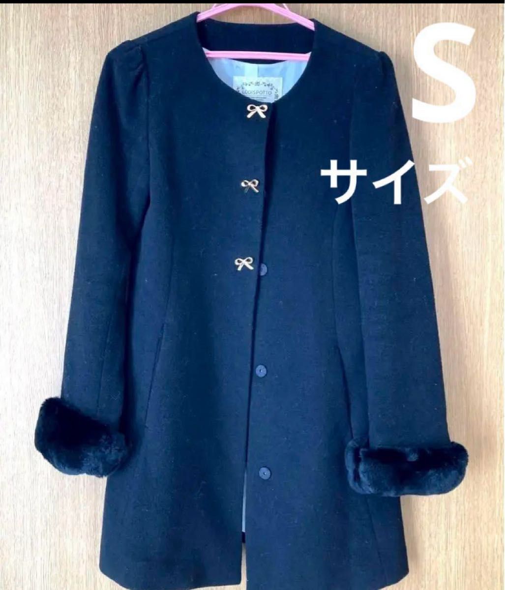 【LODISPOTTO】小蝴蝶结无领外套 毛皮外套 无领外套 S码 黑色 黑色 外套 姫系风格