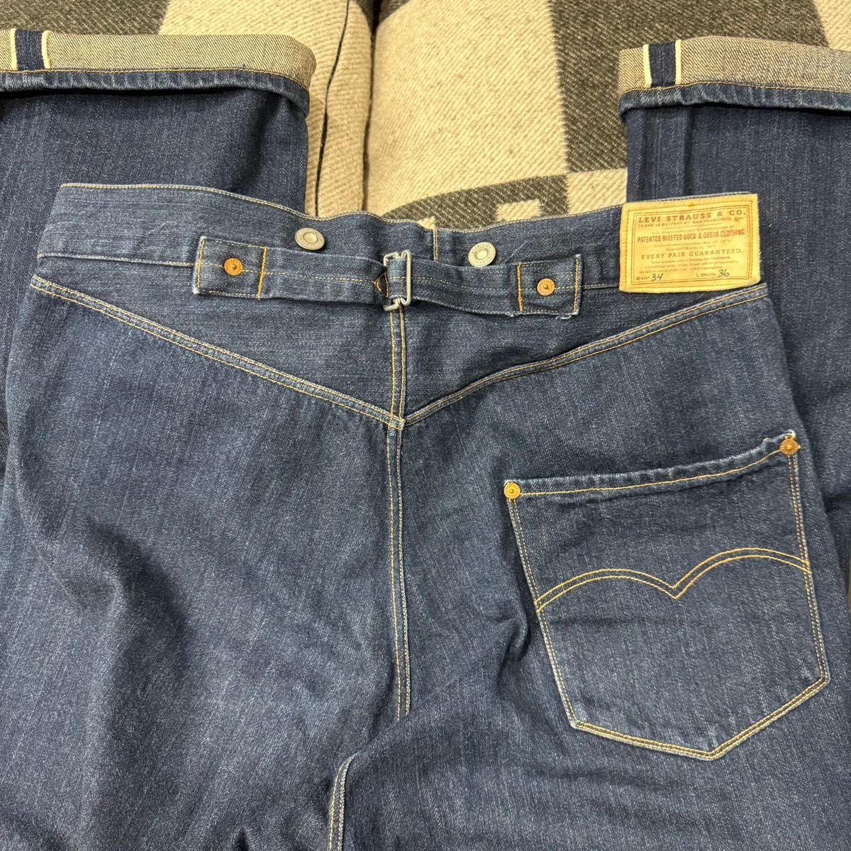 Levi's LVC 125周年纪念牛仔布背带吊带按钮单口袋白耳501XX W34