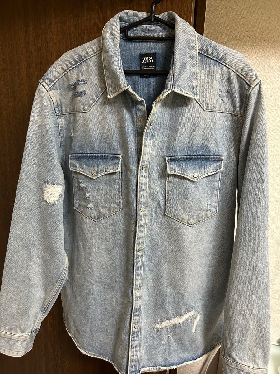 ZARA 破损工艺 牛仔裤 浅蓝色 XL