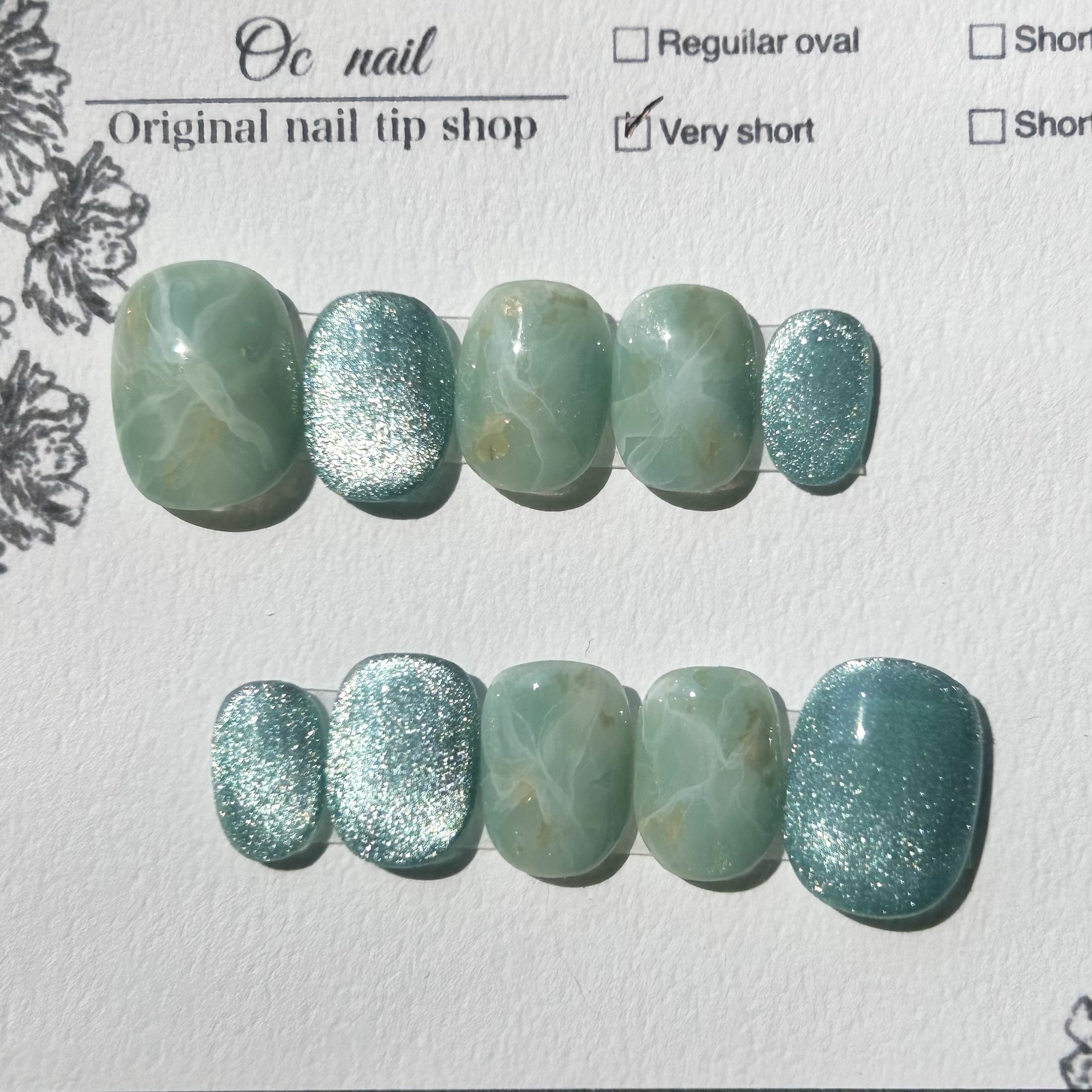 【[Color Added] Popular Emerald Depth Natural Stone Pulu Mag [Size Customization] Nail Tips Bridal Date Wedding Very Short (Nuance Nail) Marble Nail Natural Stone Nail