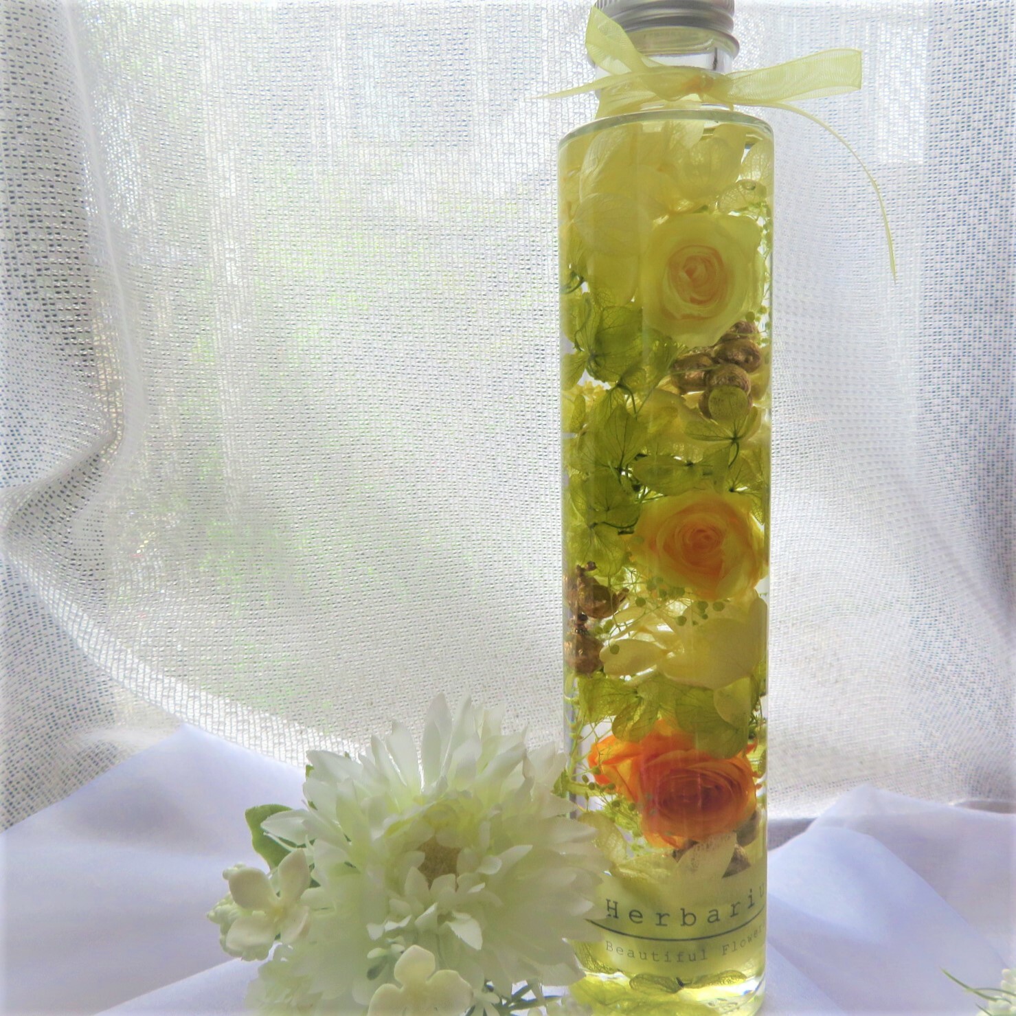维生素色♡植物标本瓶★黄色玫瑰·长瓶