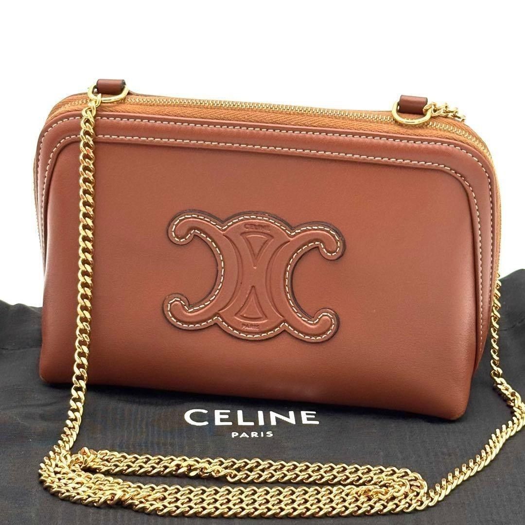 ☆極美品☆Celine セリーヌ チェーンショルダーバッグ チェーンクラッチ キュイルトリヨン レザー カーフスキン ブラウン