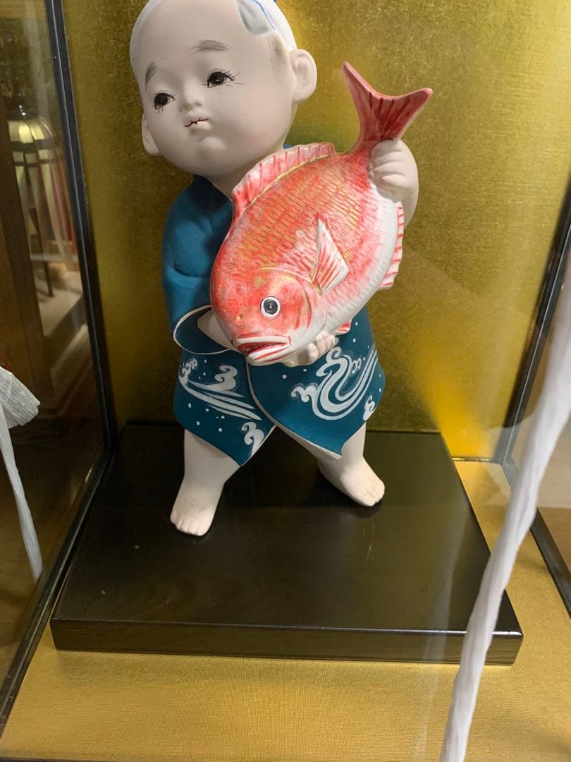 Goldfish-Carrying Doll, Auspicious Ornament, Encased in Glass