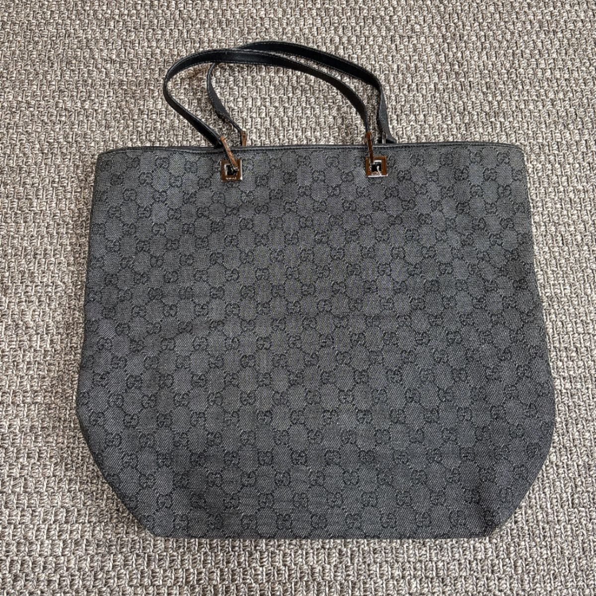 GUCCI GG Canvas Tote Bag Handbag Black