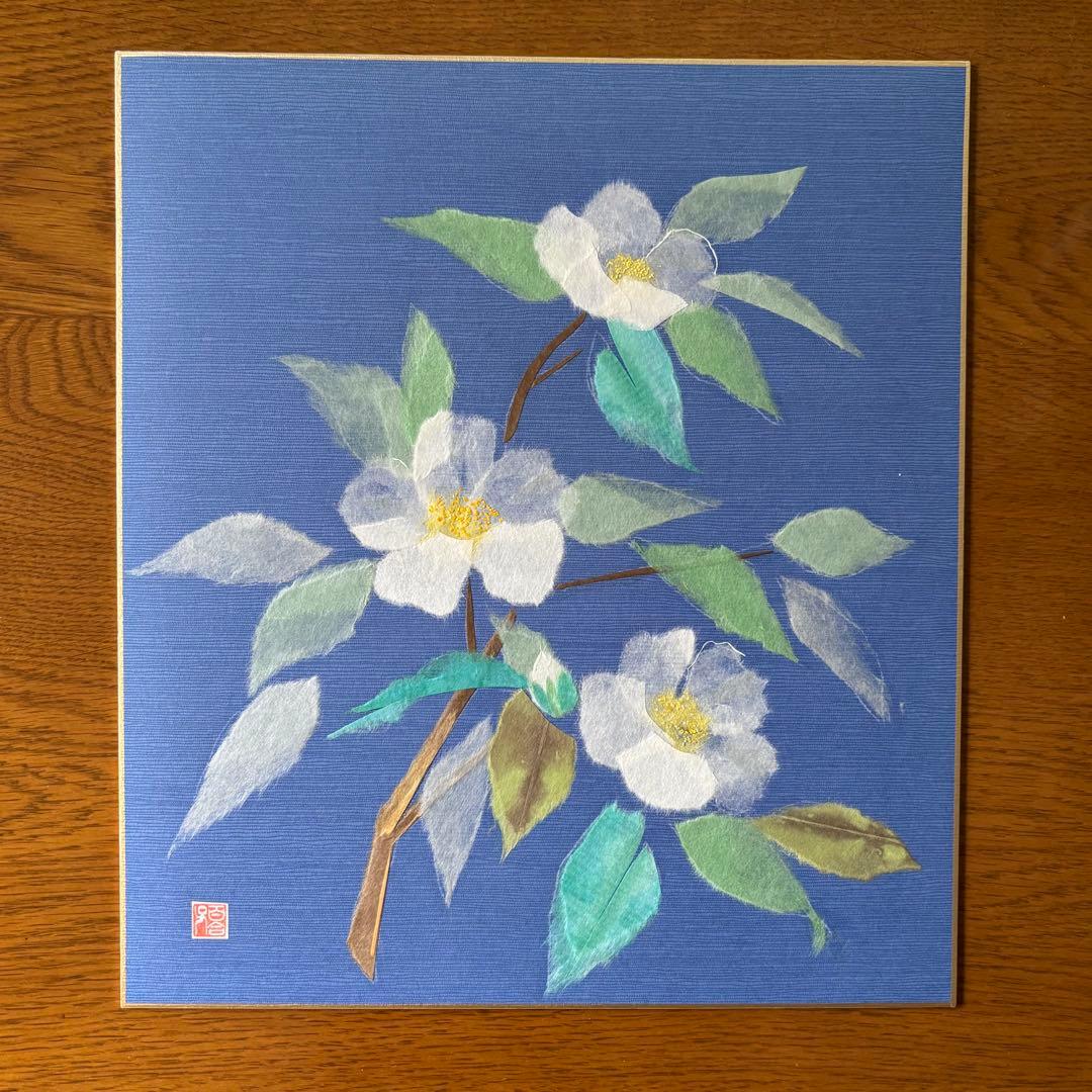 和纸撕画 白山茶花 色纸 成品 山茶花 花卉 植物 手工制作