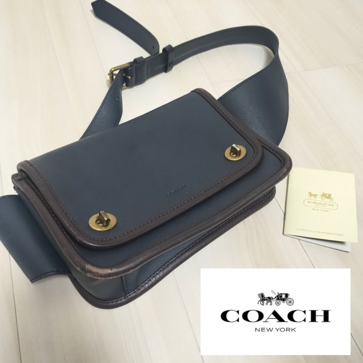 COACH　蔻驰　传承　翻盖锁扣　斜挎包　海军蓝