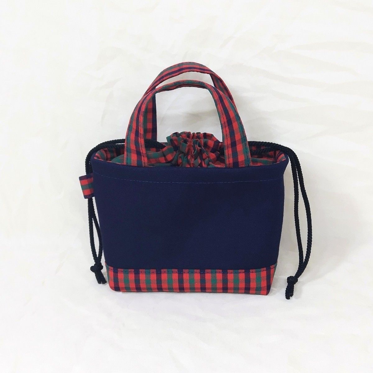 Mini Mini Tote Bag Style Drawstring Pouch Red Check Handmade
