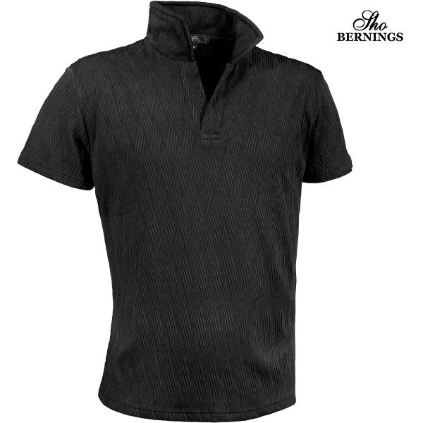Bernings Sho Polo Shirt Italian Collar Puffed Jacquard Bias Pattern Skimmer Short Sleeve Collar Wire Stretch Polo Men's (Black) 343742