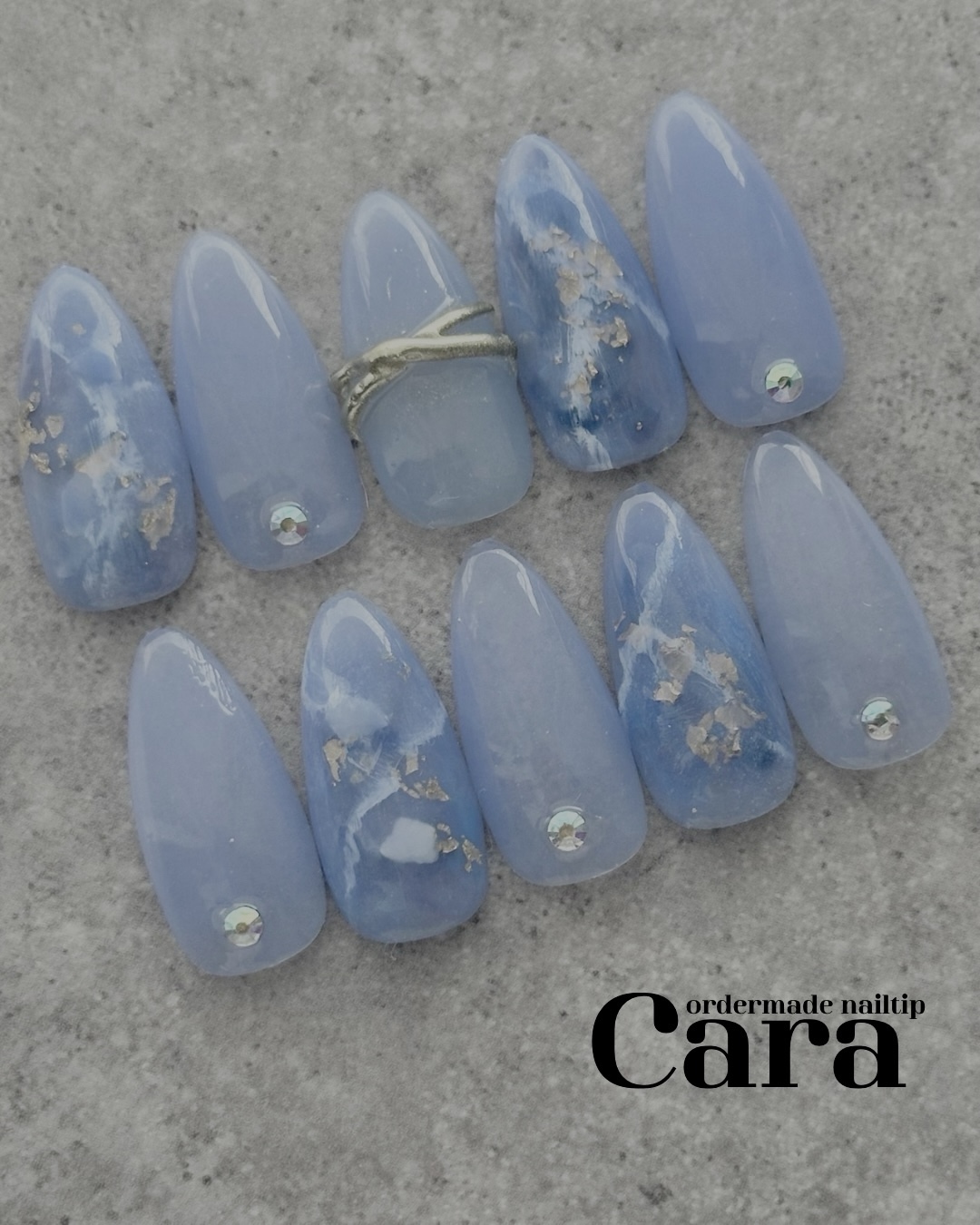 《Free 1 Type of Measuring Chip] Blue Marble Blue Nail Marble Summer Ring Nail Aurora Adult Nail Sheer