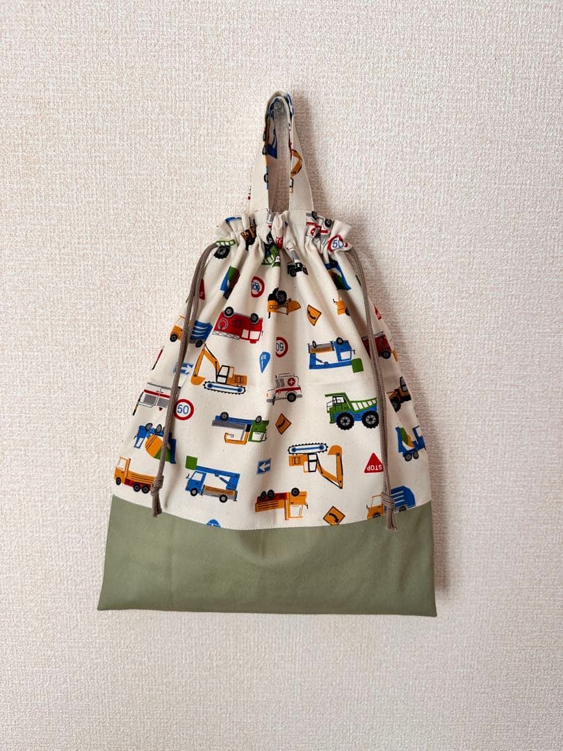 Working Vehicles Green Drawstring Bag Gym Clothes Bag Changing Bag