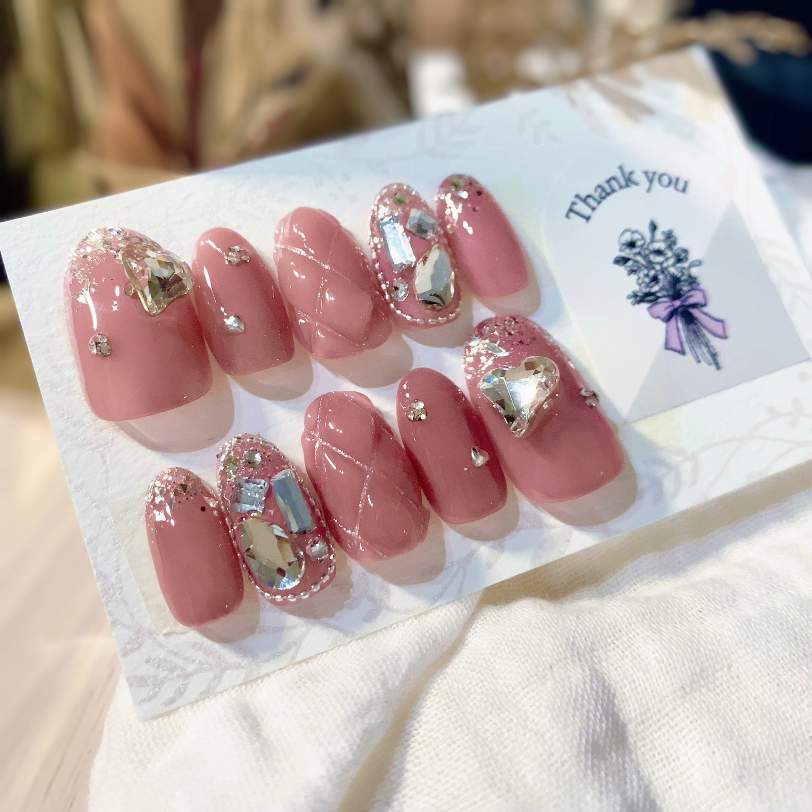 Vintage Pink✴︎ Quilting and BIG bijou's special day nail tip